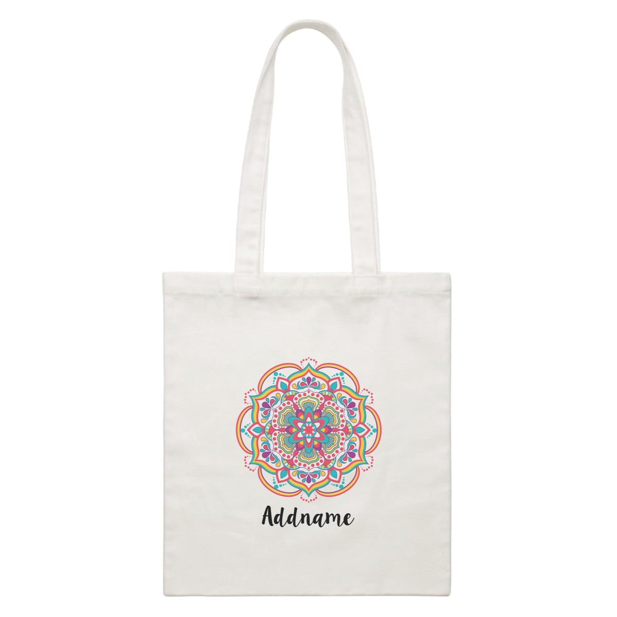Deepavali Colourful Floral Mandala Addname White Canvas Bag