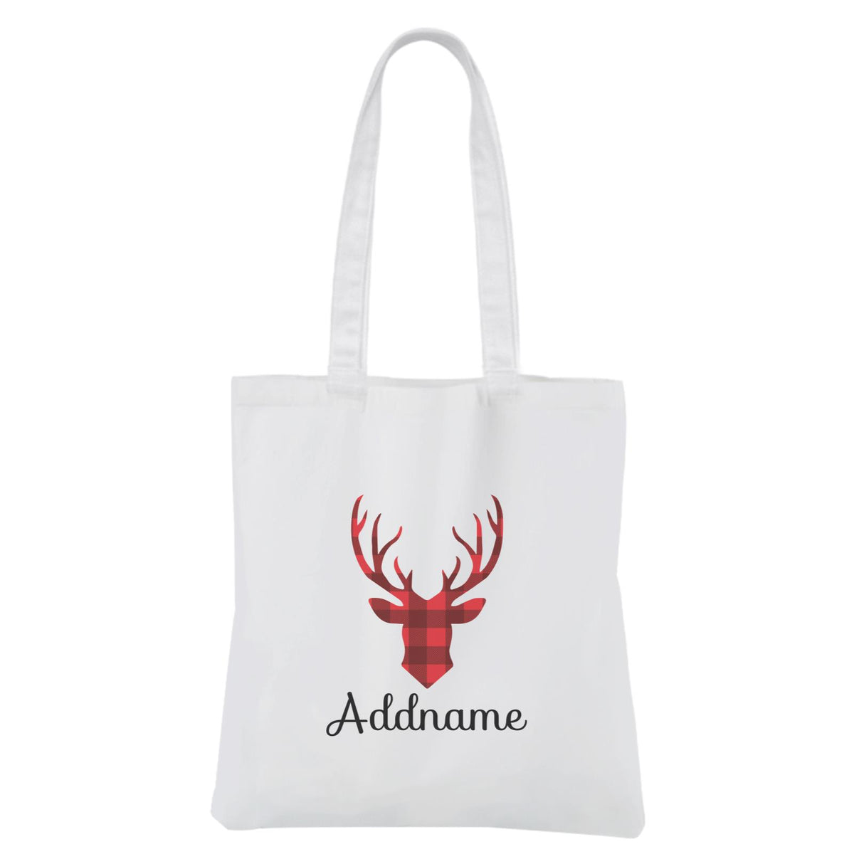 Christmas SeriesReindeer Silhouette Check Pattern White Canvas Bag