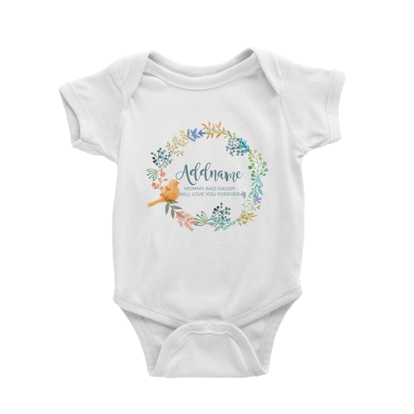 Spring Flower with Bird Wreath Personalizable with Name and Text Baby Romper