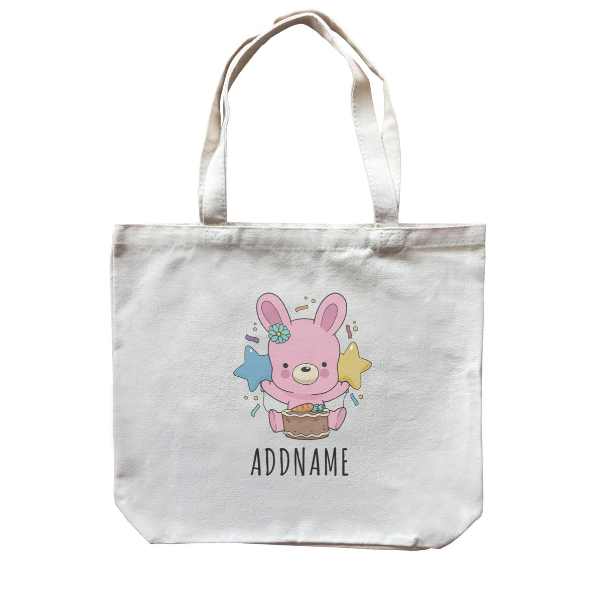 Birthday Sketch Animals Rabbit with Carrot Cake Addname Canvas Bag