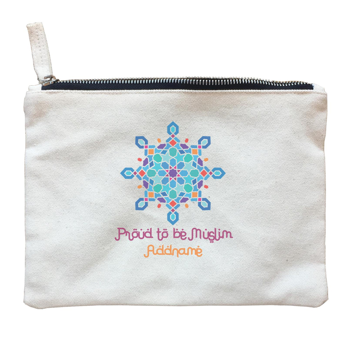 Proud To Be Muslim Blue Motifs Addname Zipper Pouch