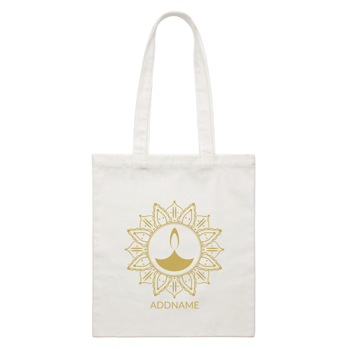 Ornamental Diyas Decorative Addname White Canvas Bag