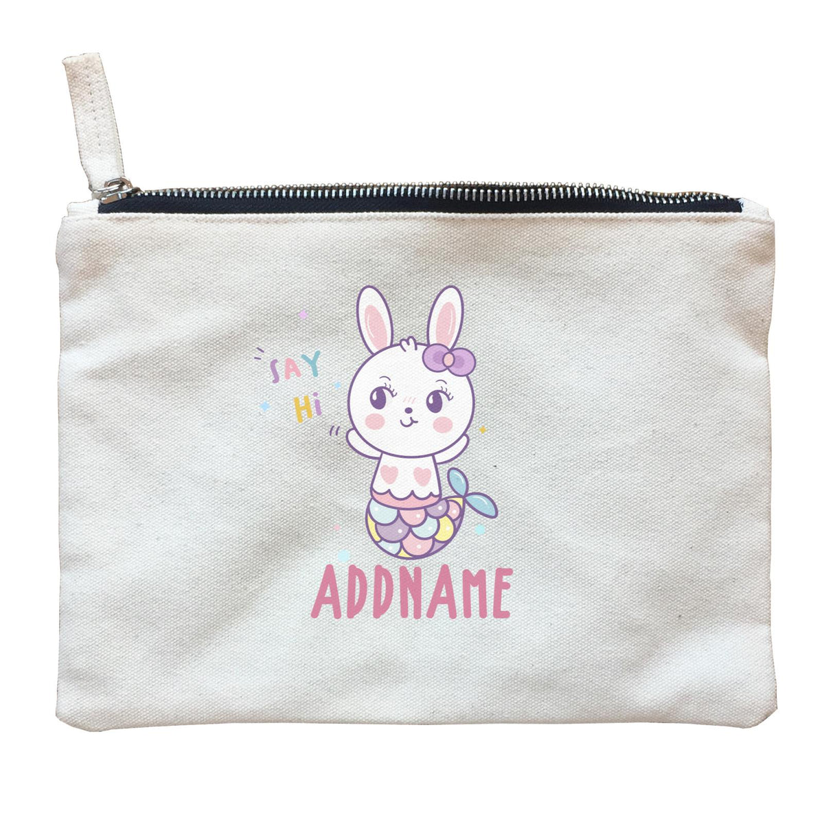 Unicorn And Princess Series Cute Say Hi Rabbit Mermaid Addname Zipper Pouch