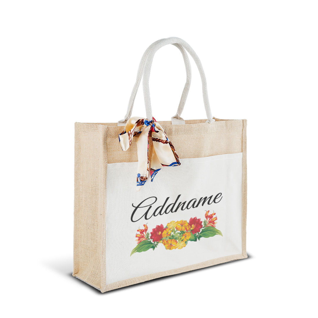 Retro Rose Bouquet Jute Bag with Front Pocket