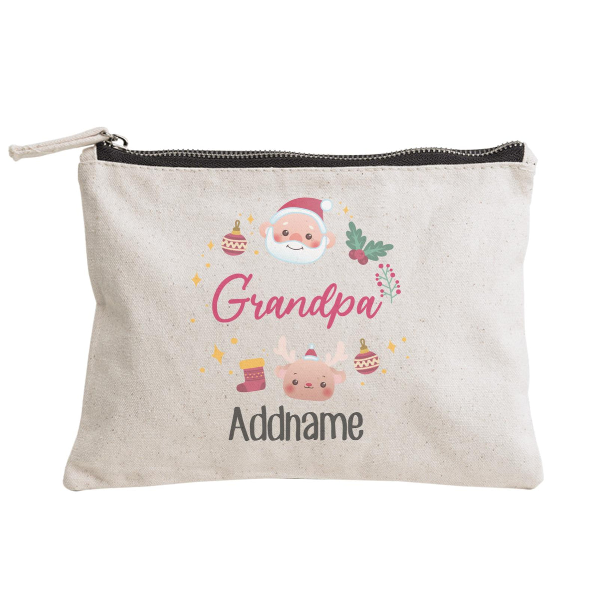 Christmas Cute Wreath Grandpa Zipper Pouch