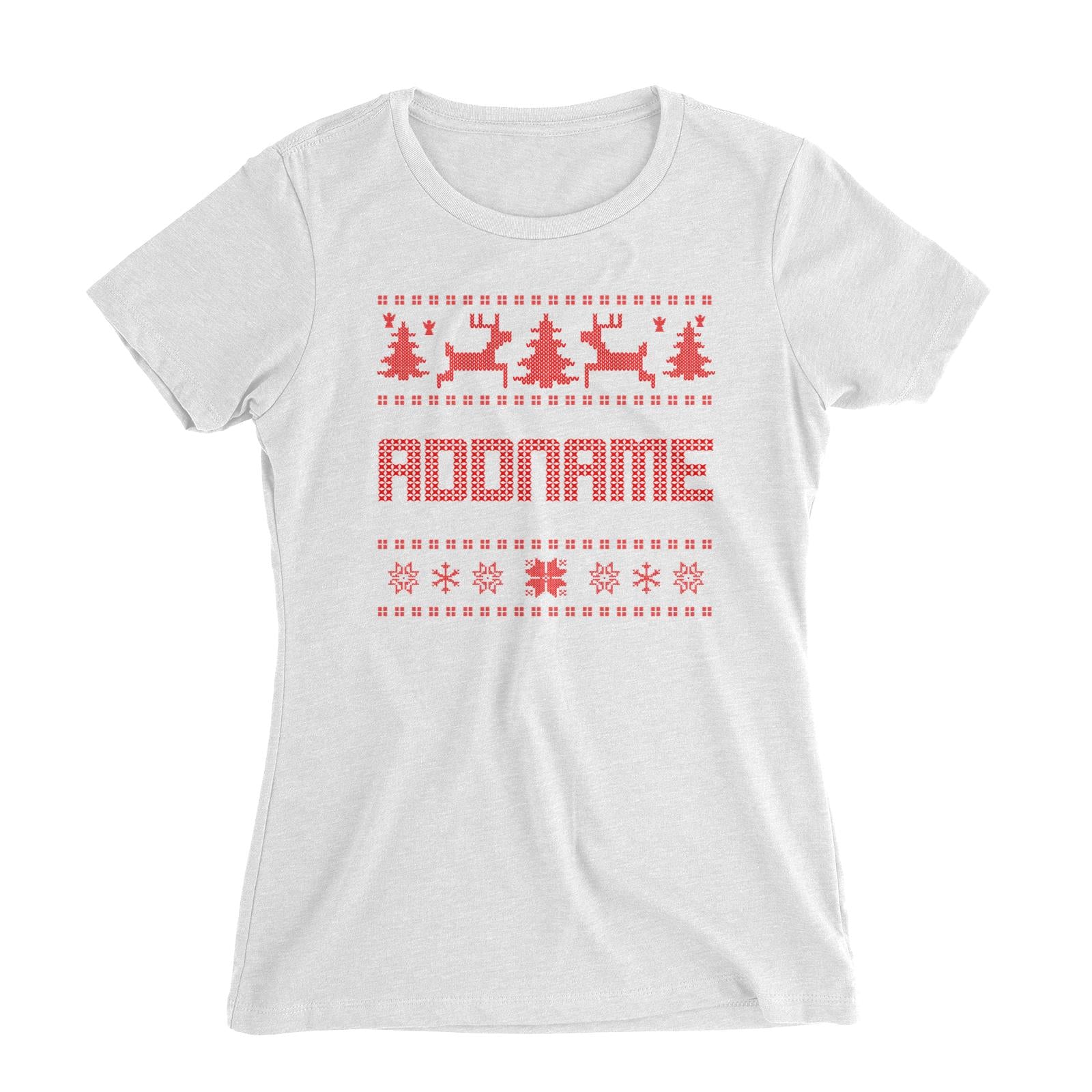 Christmas Sweater Addname Women's Slim Fit T-Shirt  Matching Family Personalizable Designs