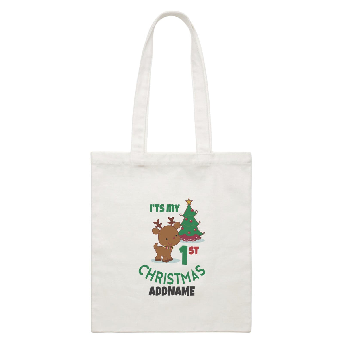Xmas My 1st Christmas with Cute Reindeer & Christmas Tree Canvas Bag