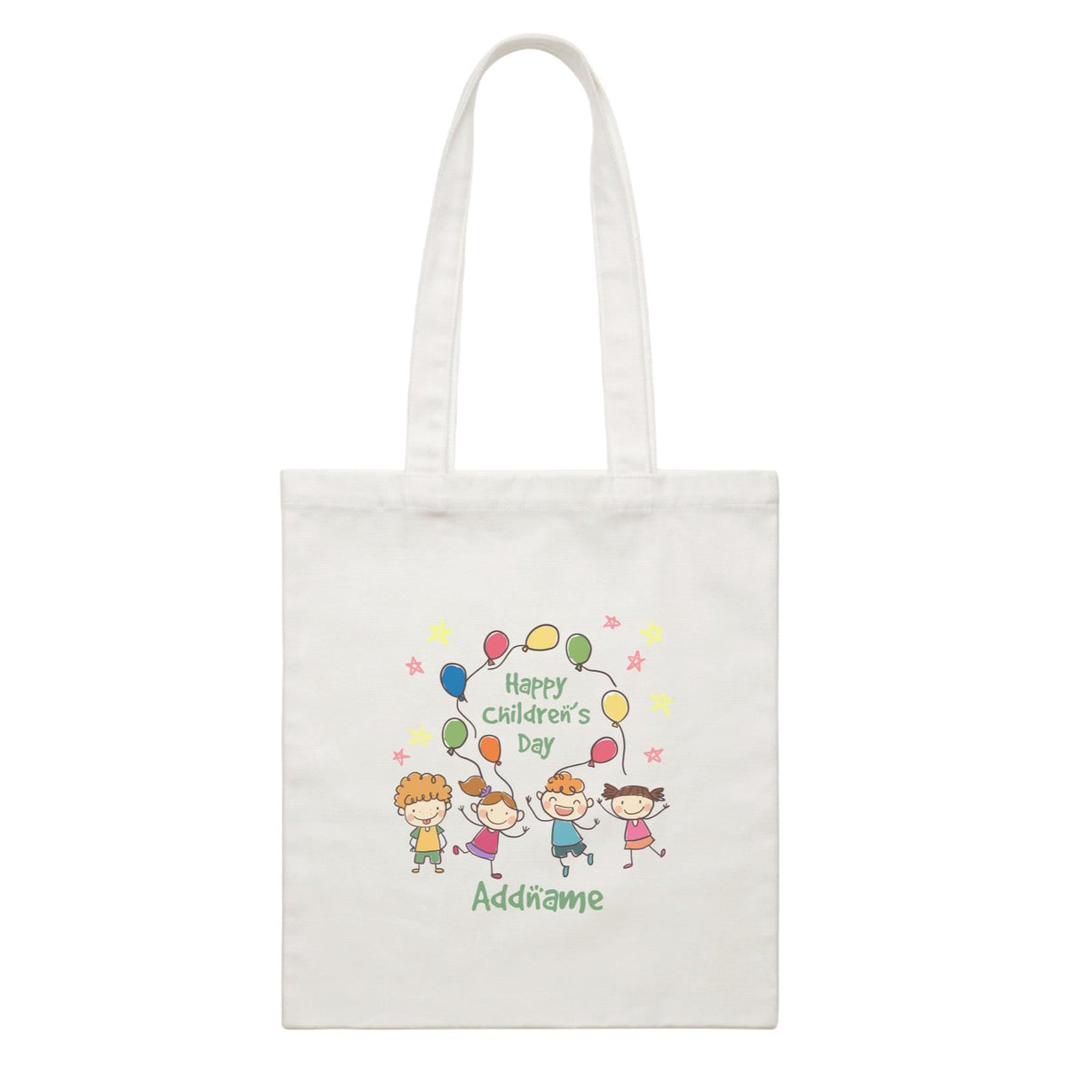 Children's Day Gift Series Four Cute Children With Balloons Addname Canvas Bag