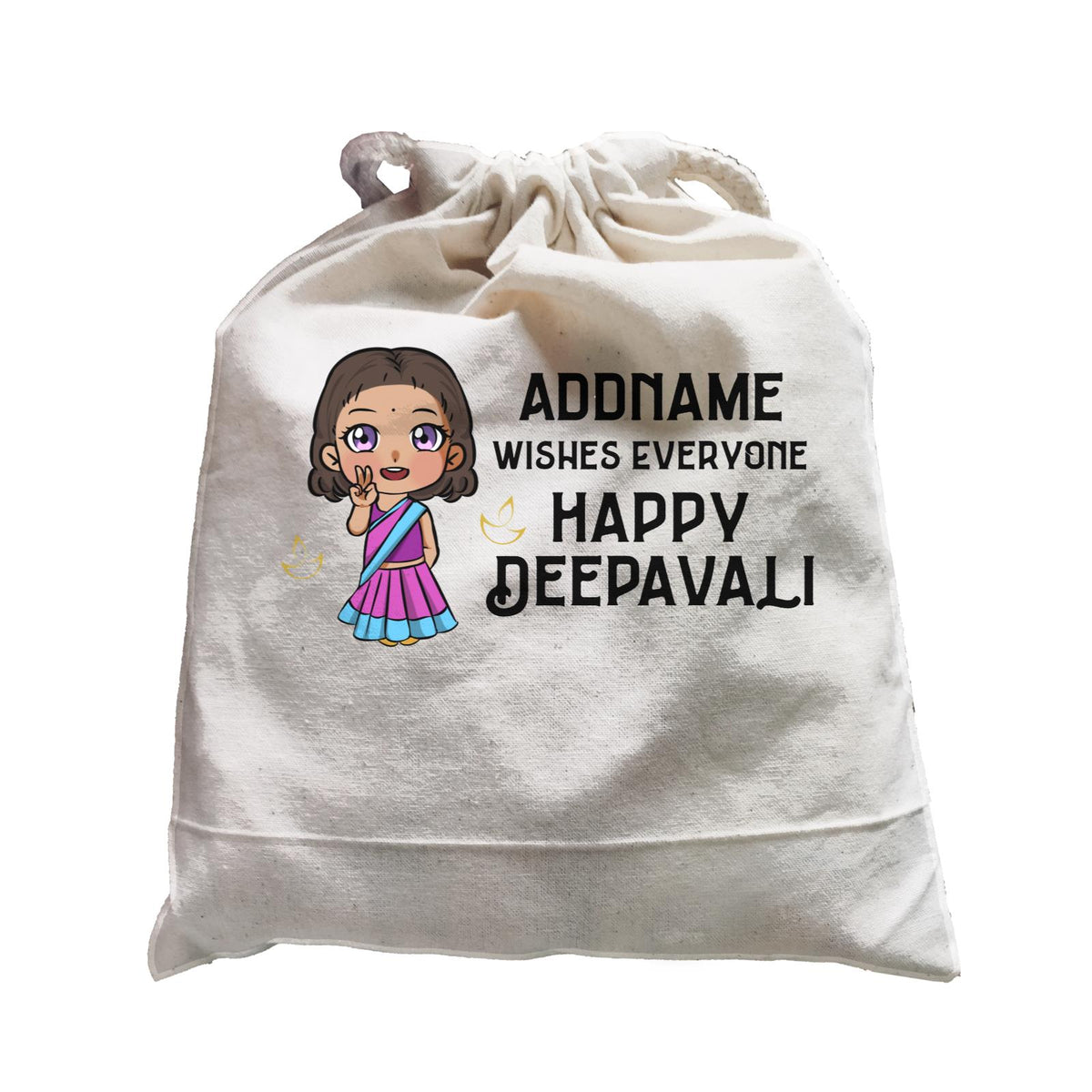 Deepavali Chibi Little Girl Front Addname Wishes Everyone Deepavali Satchel