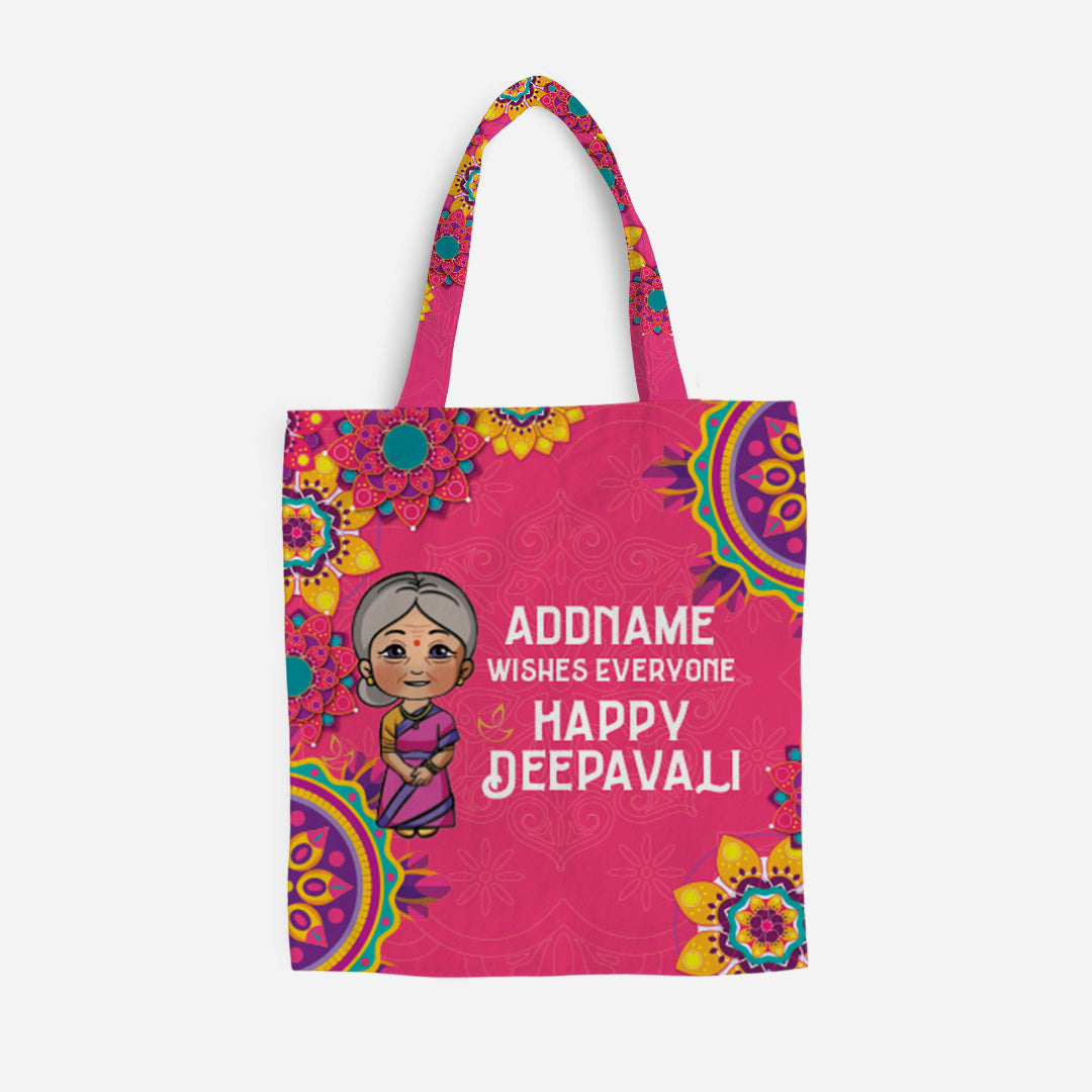 Deepavali Chibi Full Print Canvas Bag - Grandma Addname Wishes Everyone Deepavali