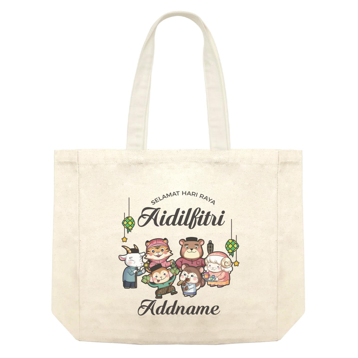 Raya Cute Animals Big Family Wishes Selamat Hari Raya Aidilfitri Shopping Bag