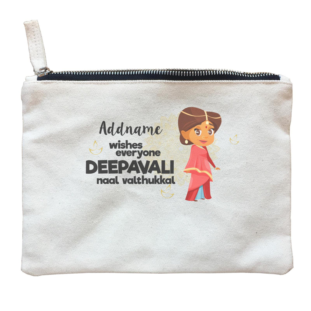 Cute Woman Wishes Everyone Deepavali Addname Zipper Pouch