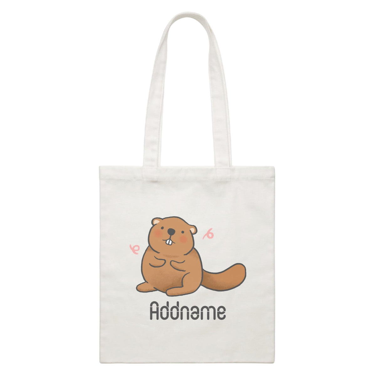 Cute Hand Drawn Style Beaver Addname White Canvas Bag
