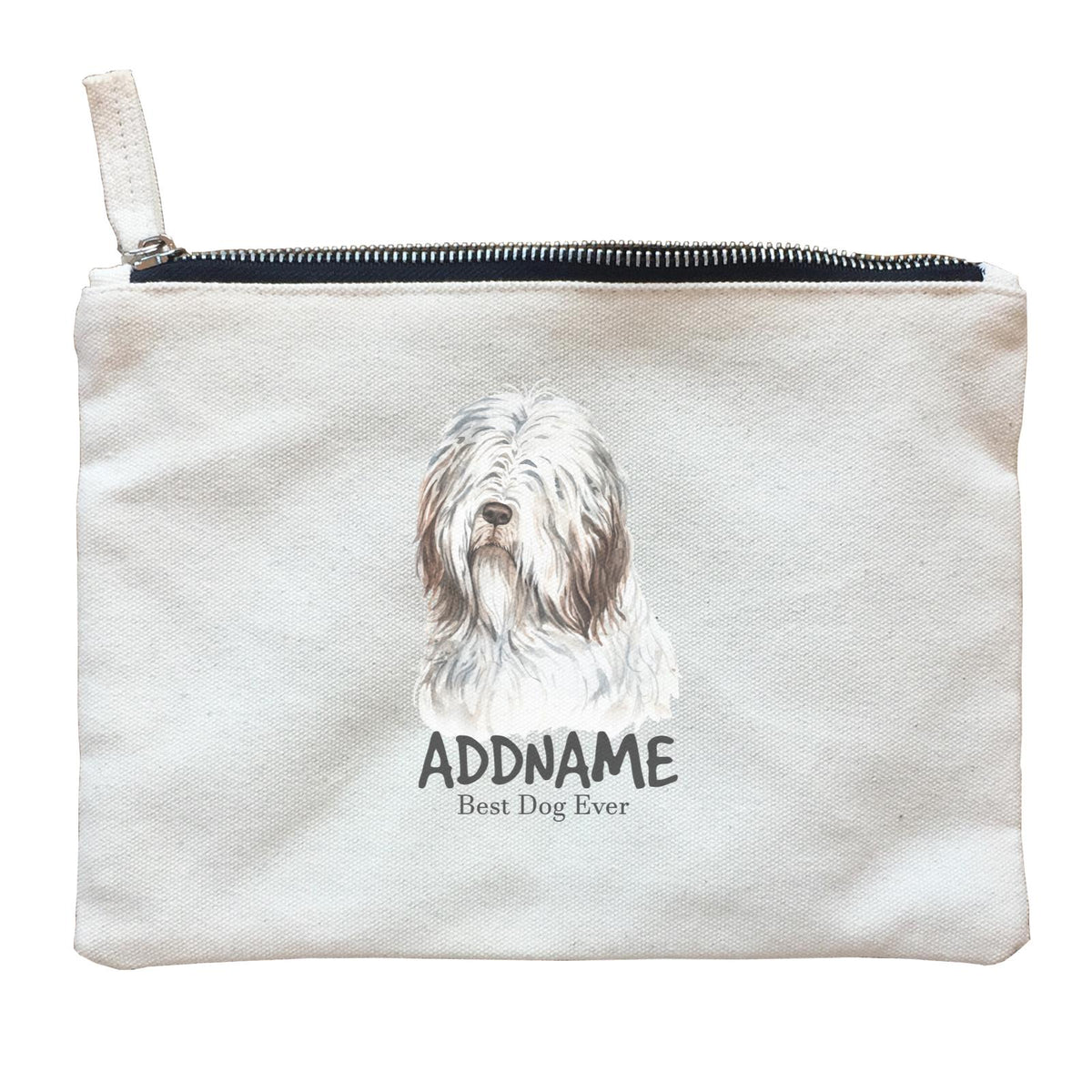 Watercolor Dog Bearded Collie Best Dog Ever Addname Zipper Pouch