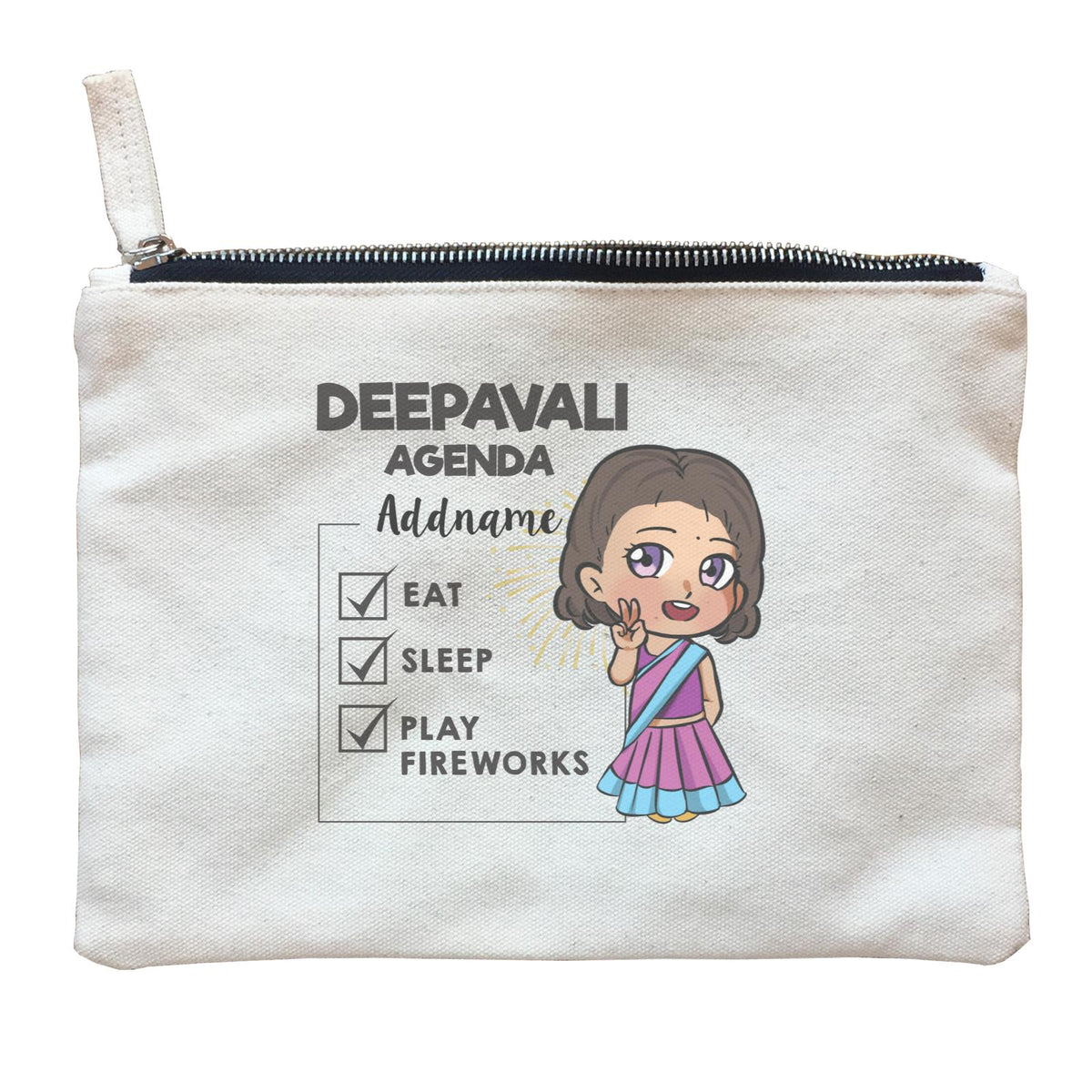 Deepavali Chibi Little Girl Agenda Addname Zipper Pouch