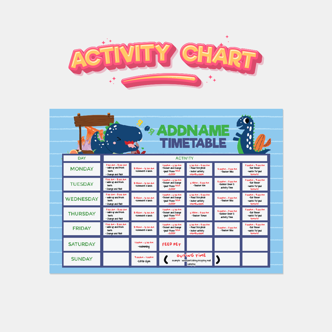 Kiddies Essentials - Kids Time Table Cute Dino