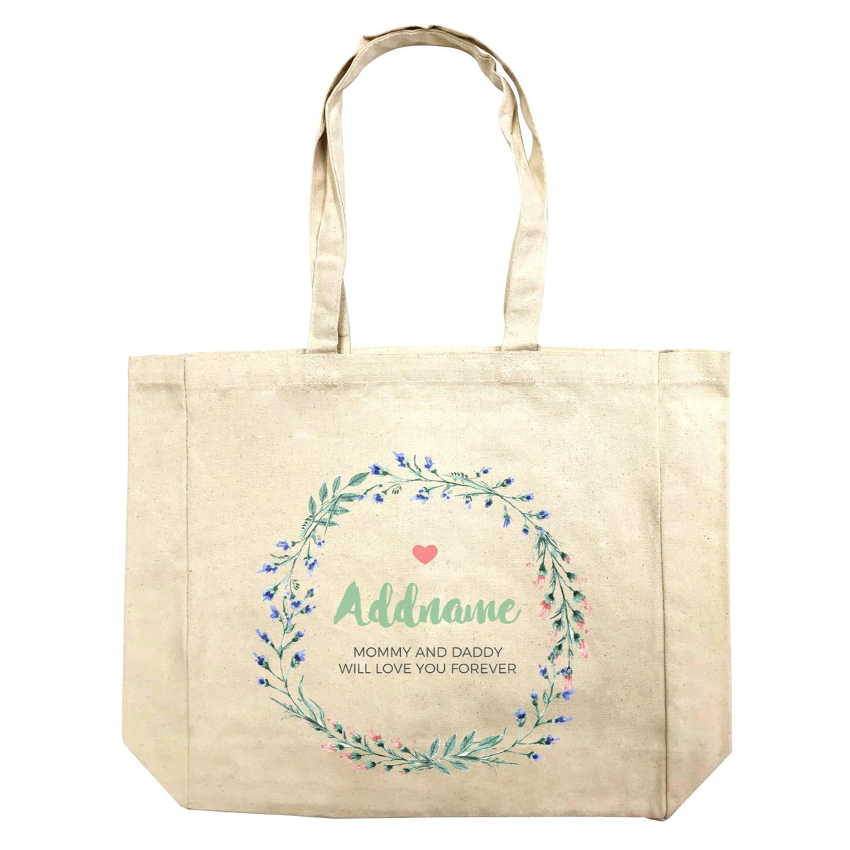 Red and Blue Flower Leaf Wreath Personalizable with Name and Text Shopping Bag