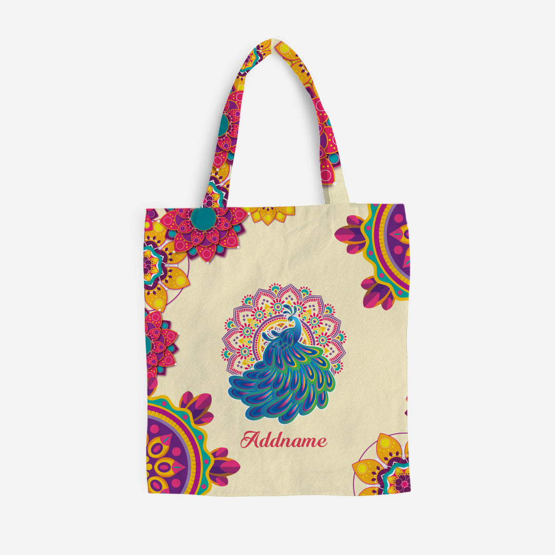 Deepavali Series Virtue Peacock Full Print Canvas Bag - Red Mandala