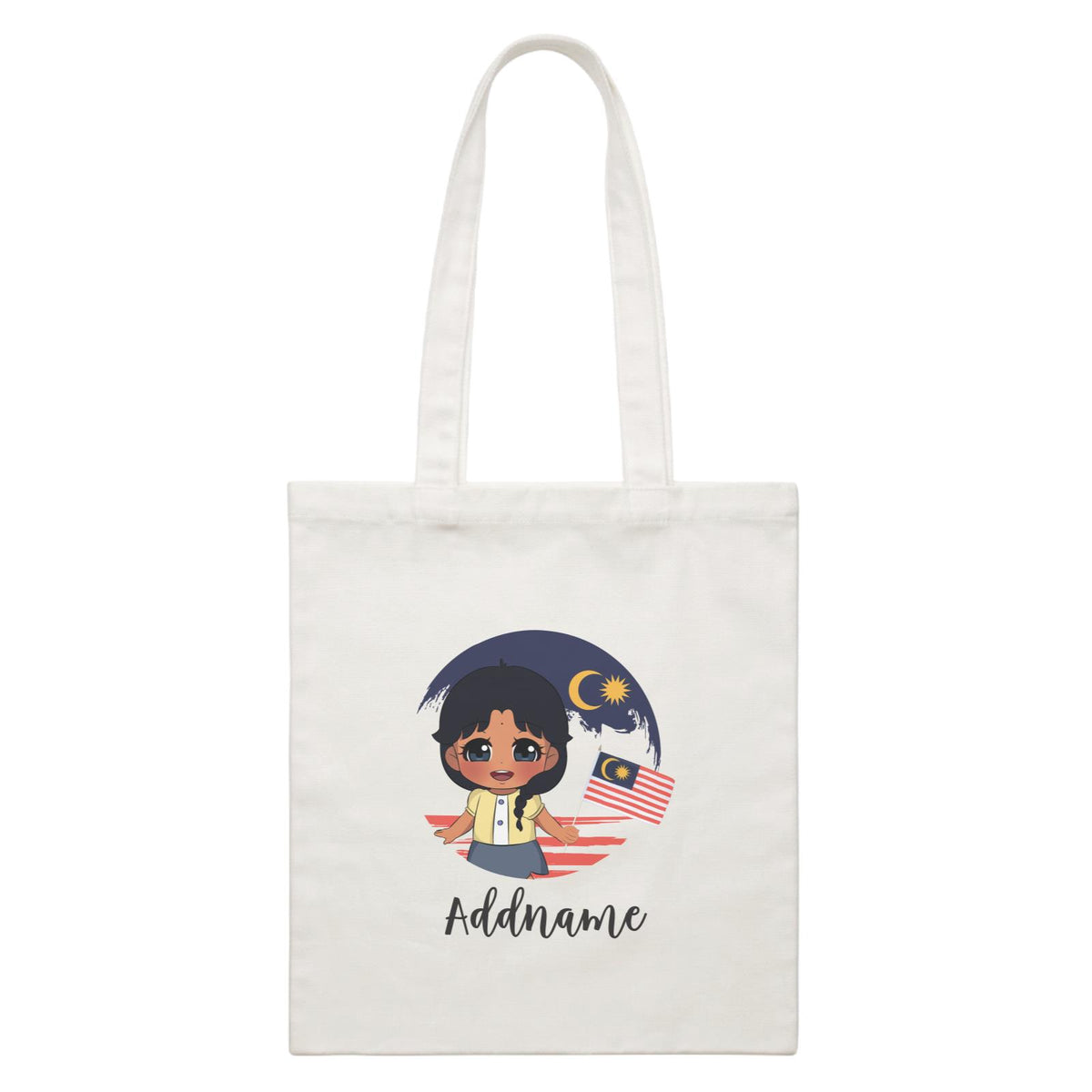 Merdeka Series Round Flag Indian Girl Addname White Canvas Bag