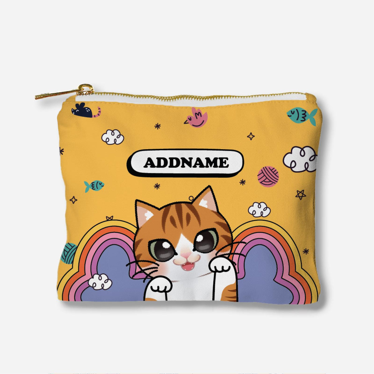 Paw Print Series Full Print Zipper Pouch - Orange Tabby Cat