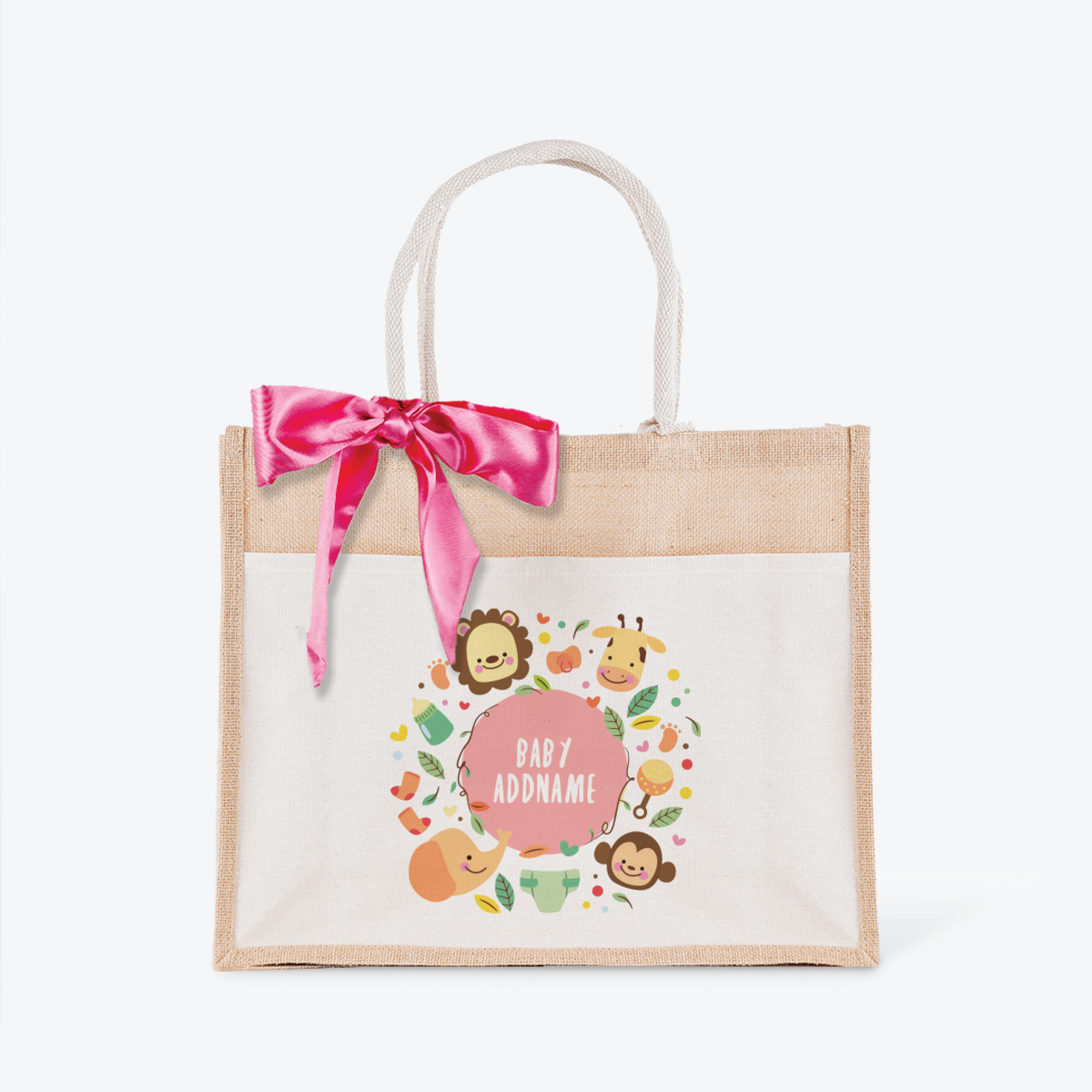 Safari Animal Girl Jute Bag with Front Pocket