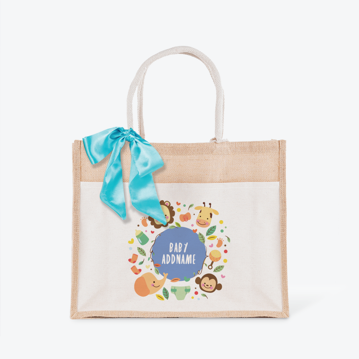 Safari Animal Boy Jute Bag with Front Pocket