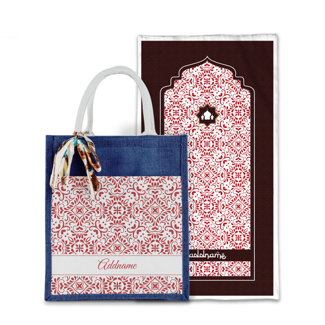 Arabesque Rosette Sejadah with Matching Colourful Jute Bag