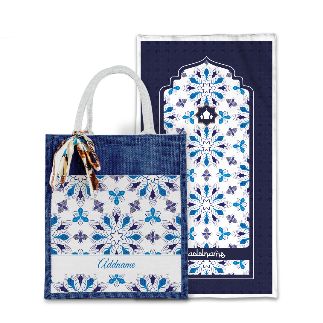 Arabesque Frost Sejadah with Matching Colourful Jute Bag