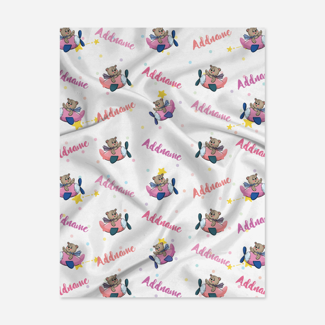 Cute Bear Pilot Girl Baby Blanket