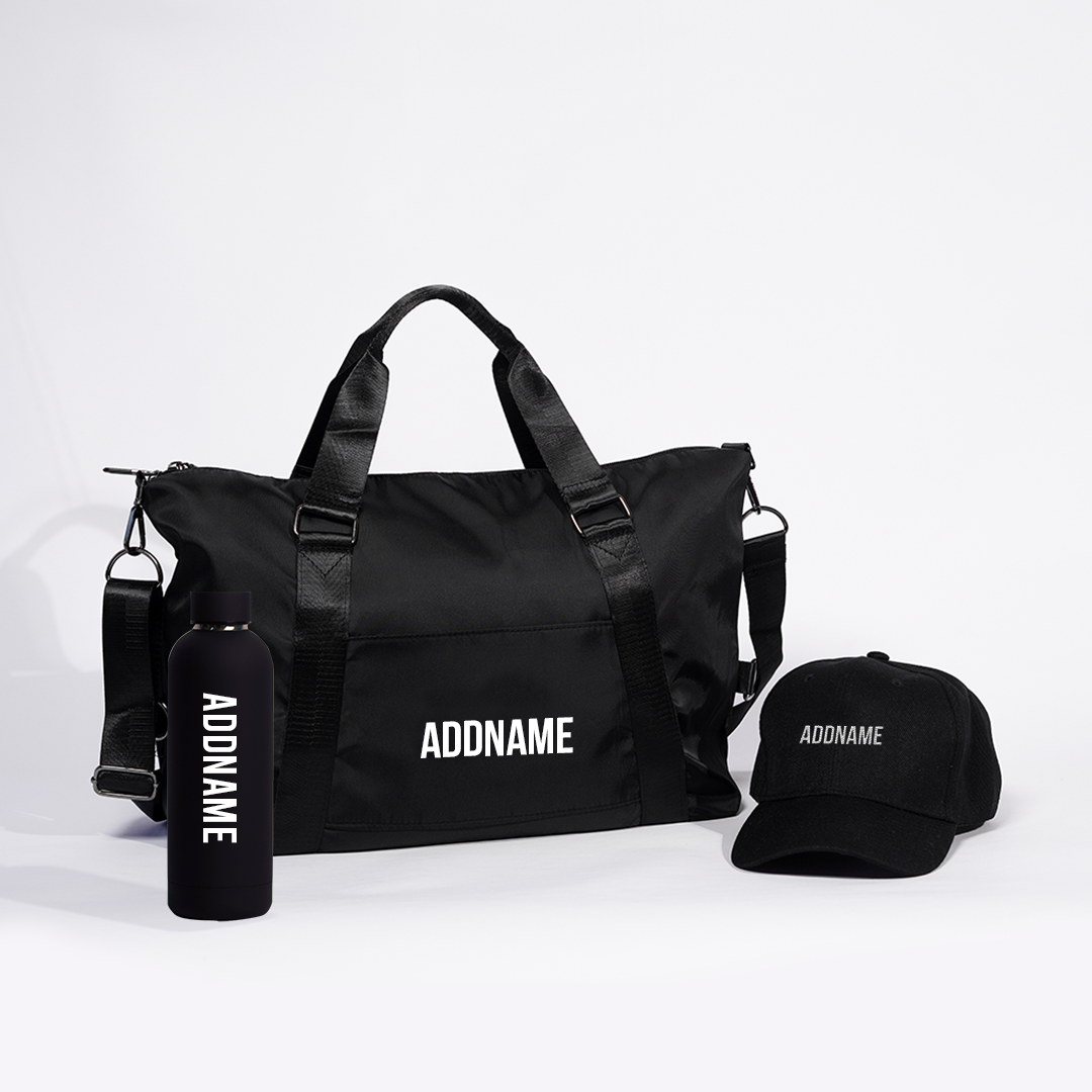Duffle Bag, Baseball Cap and Mizu Thermo Water Bottle - Black