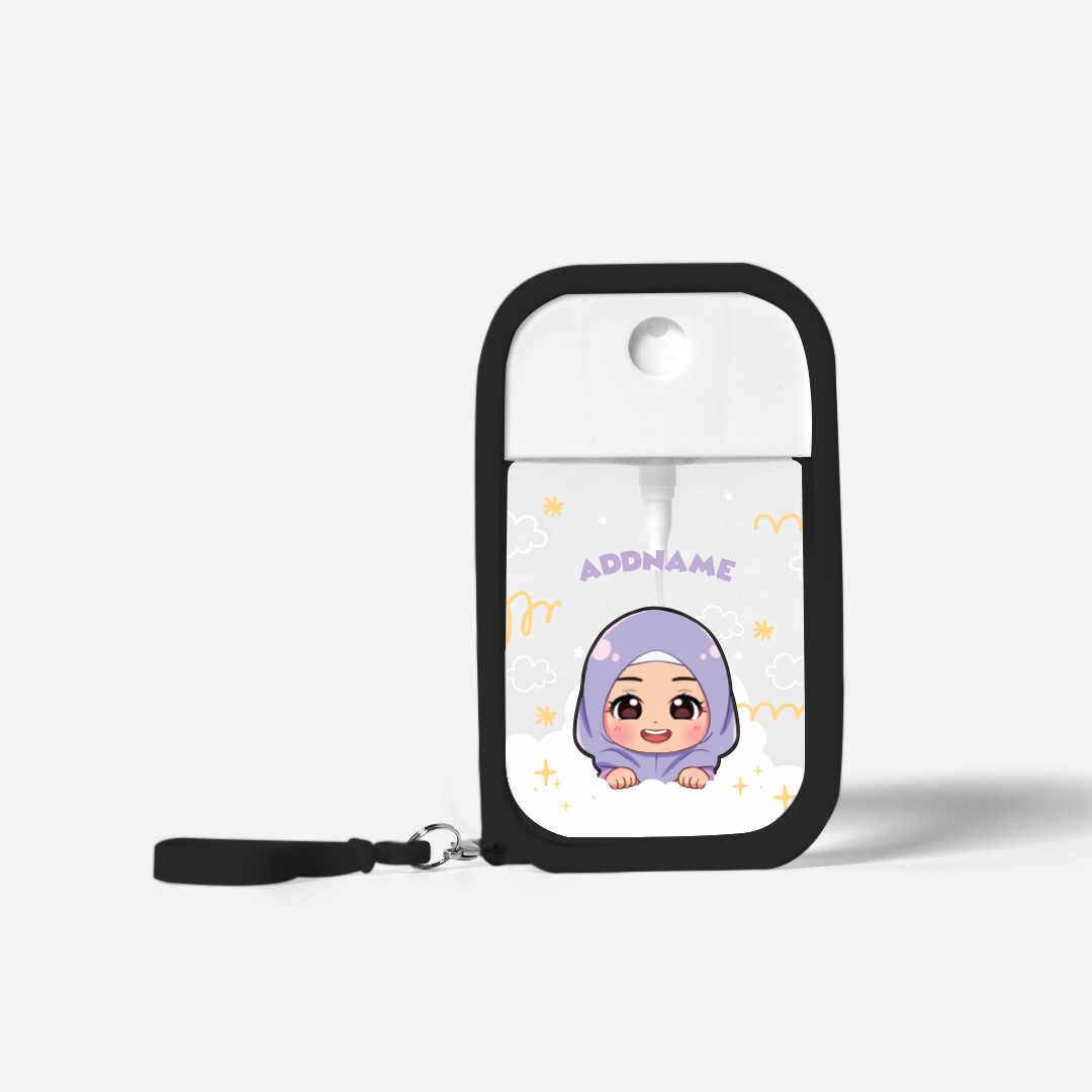 Chibi Me Series Refillable Hand Sanitizer with Personalisation - Malay Female Black