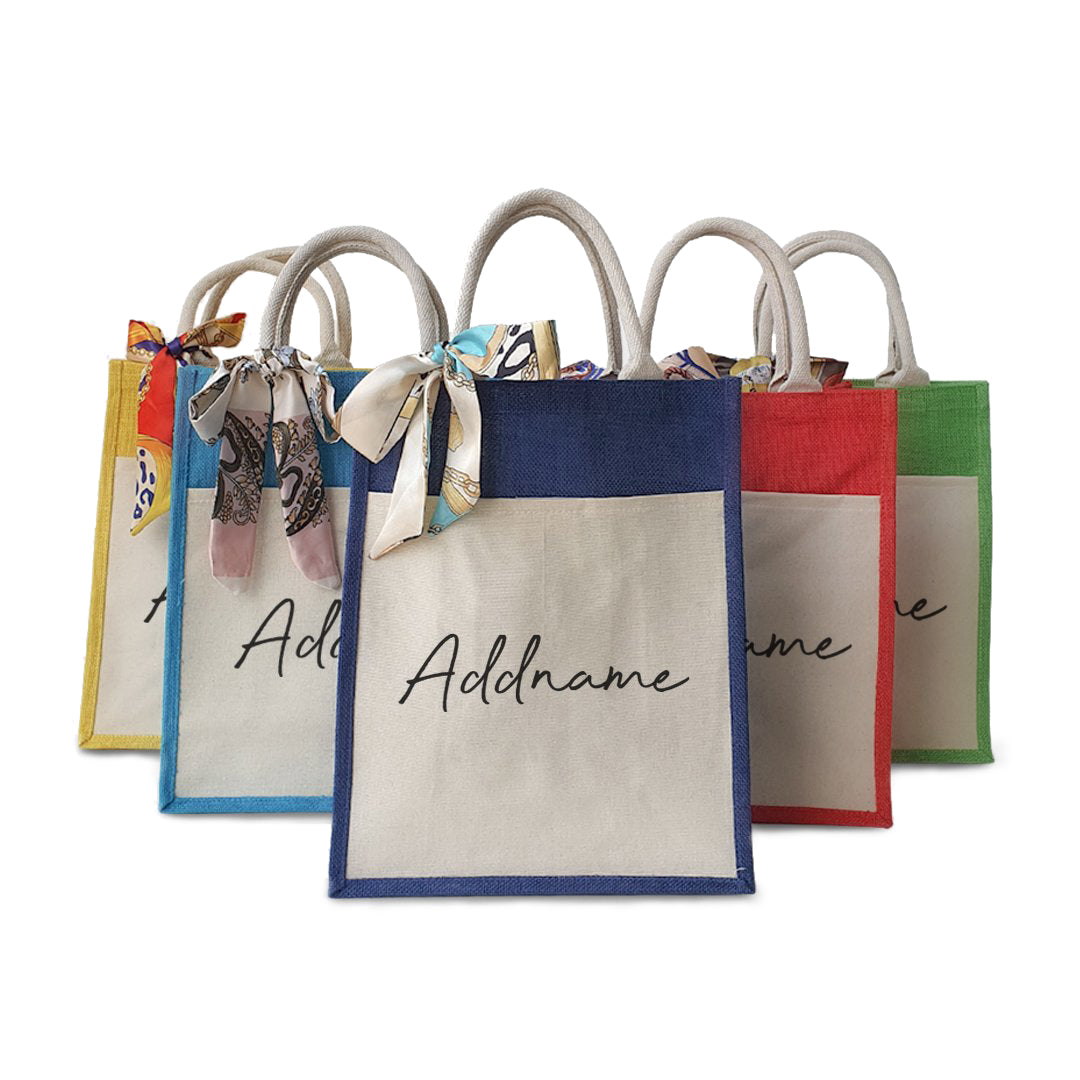 Colourful Jute Bag with Front Pocket