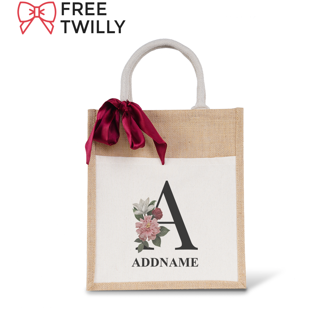 Myra Floral Series Natural Colourful Jute Bag With Front Pocket