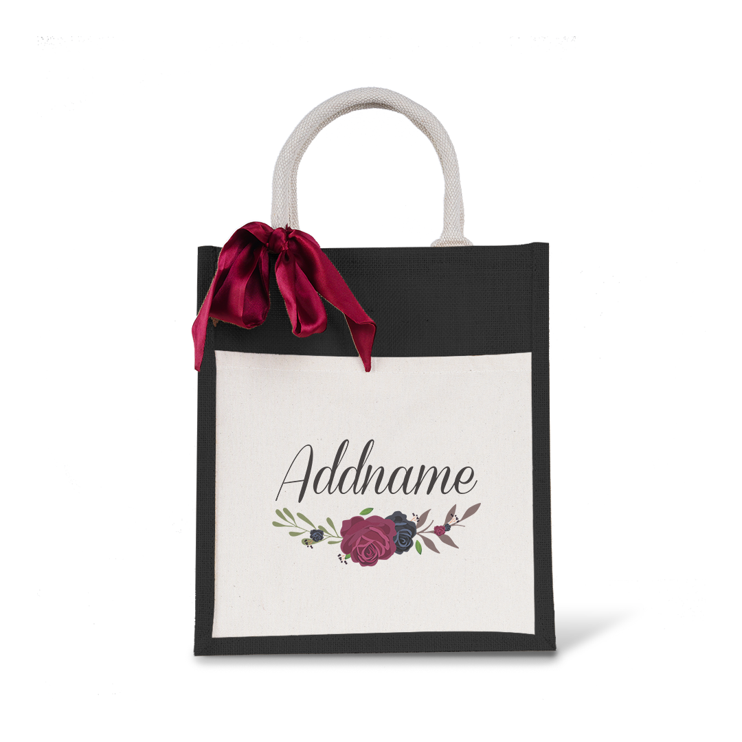 Rose Series Colourful Jute Bag with Front Pocket