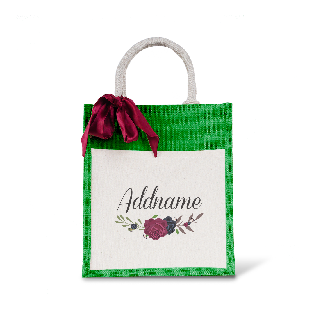 Rose Series Colourful Jute Bag with Front Pocket