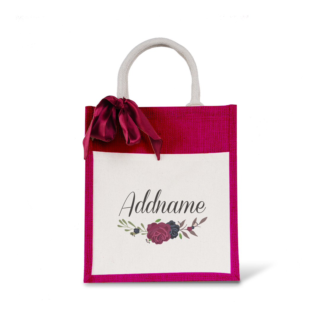 Rose Series Colourful Jute Bag with Front Pocket