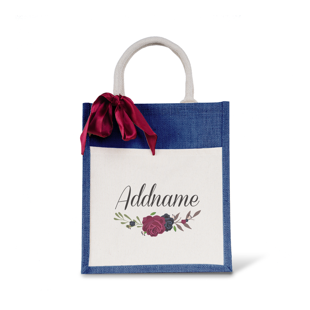 Rose Series Colourful Jute Bag with Front Pocket