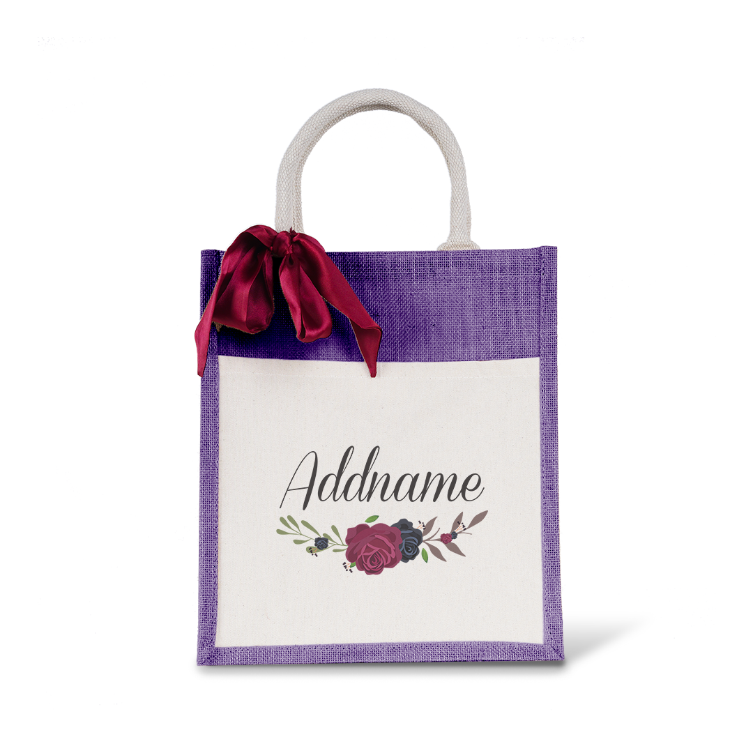 Rose Series Colourful Jute Bag with Front Pocket
