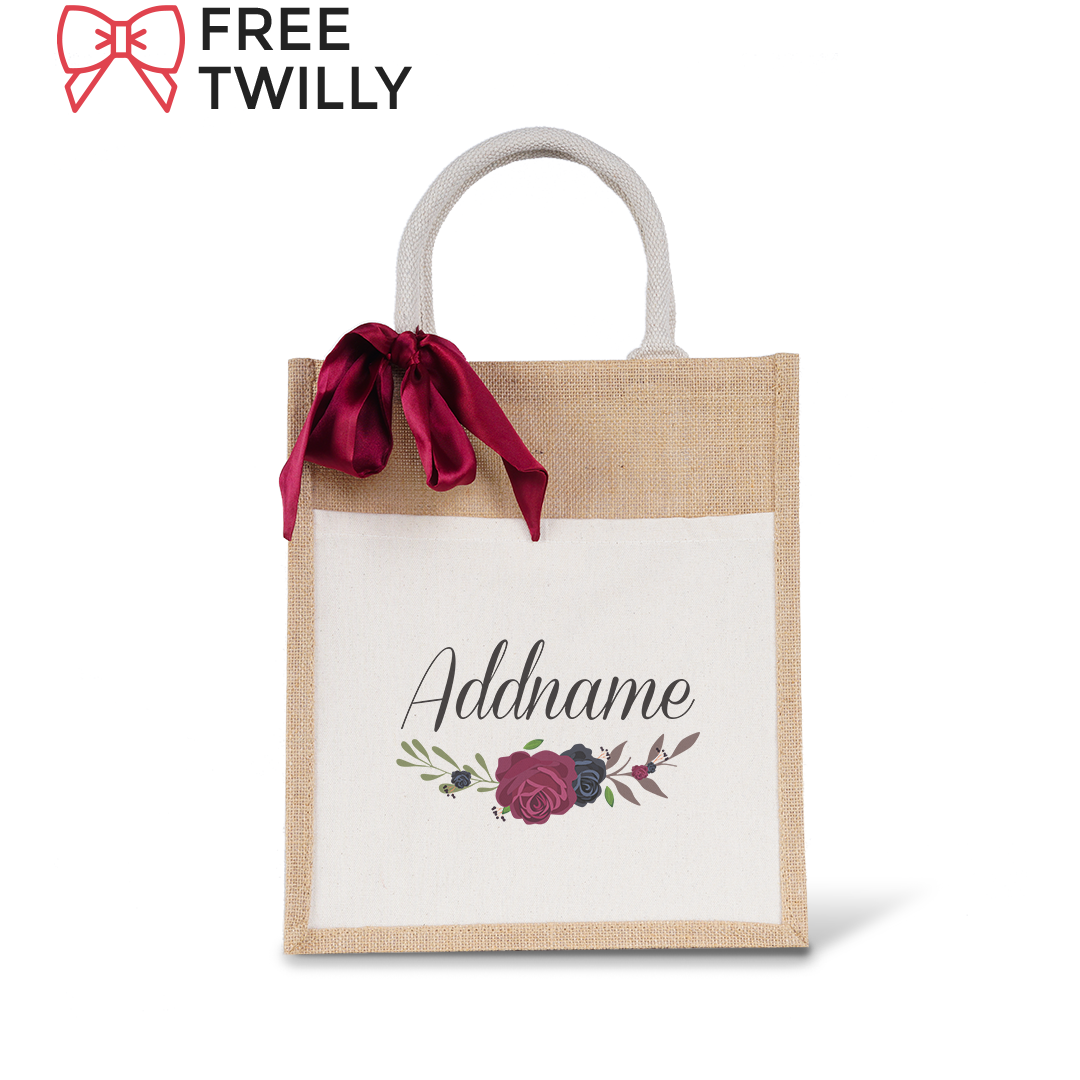 Rose Series Colourful Jute Bag with Front Pocket