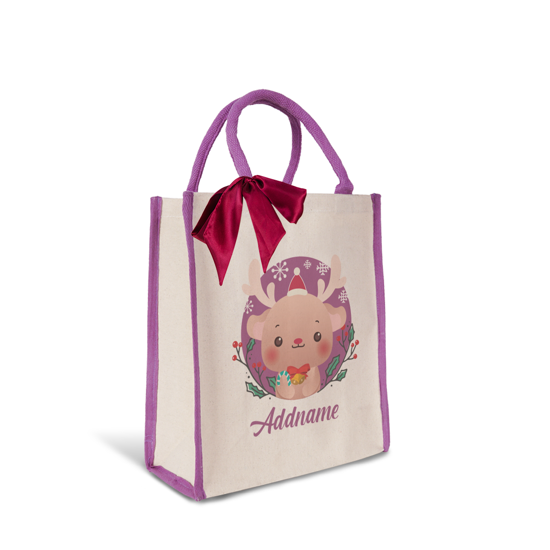 Christmas Cute Animal Series Cute Deer Purple Colour Lining Canvas Bag
