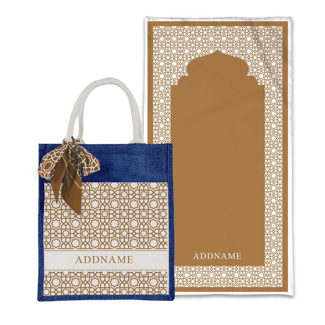 Annas Series - Sand Prayer Mat with Matching Colourful Jute Bag