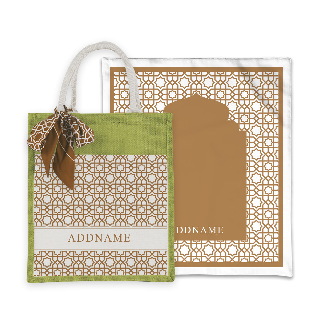 Annas Series - Sand Prayer Mat with Matching Colourful Jute Bag