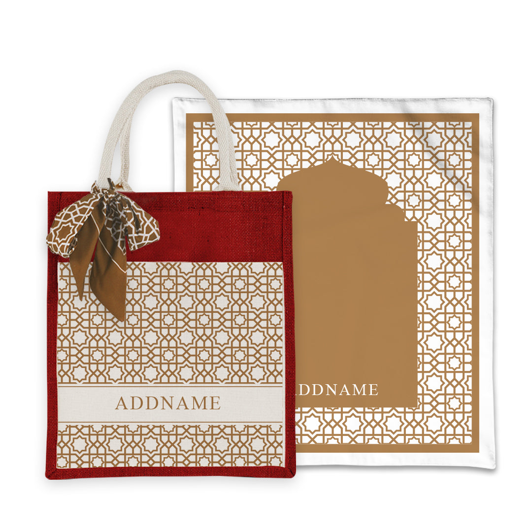 Annas Series - Sand Prayer Mat with Matching Colourful Jute Bag