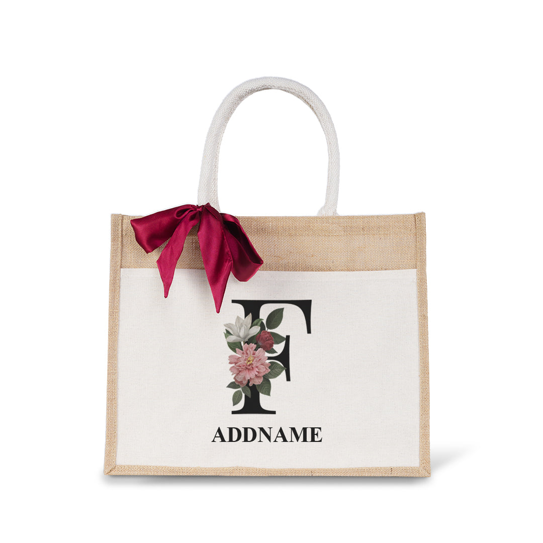 Myra Floral Series Natural Jute Bag with Front Pocket