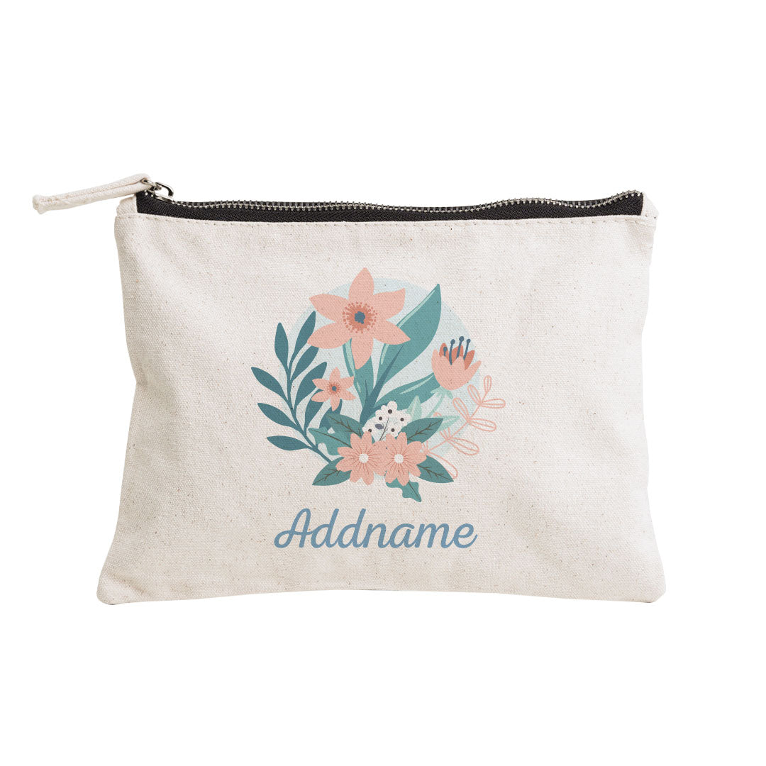 Floral Design With Turquoise Addname Zipper Pouch