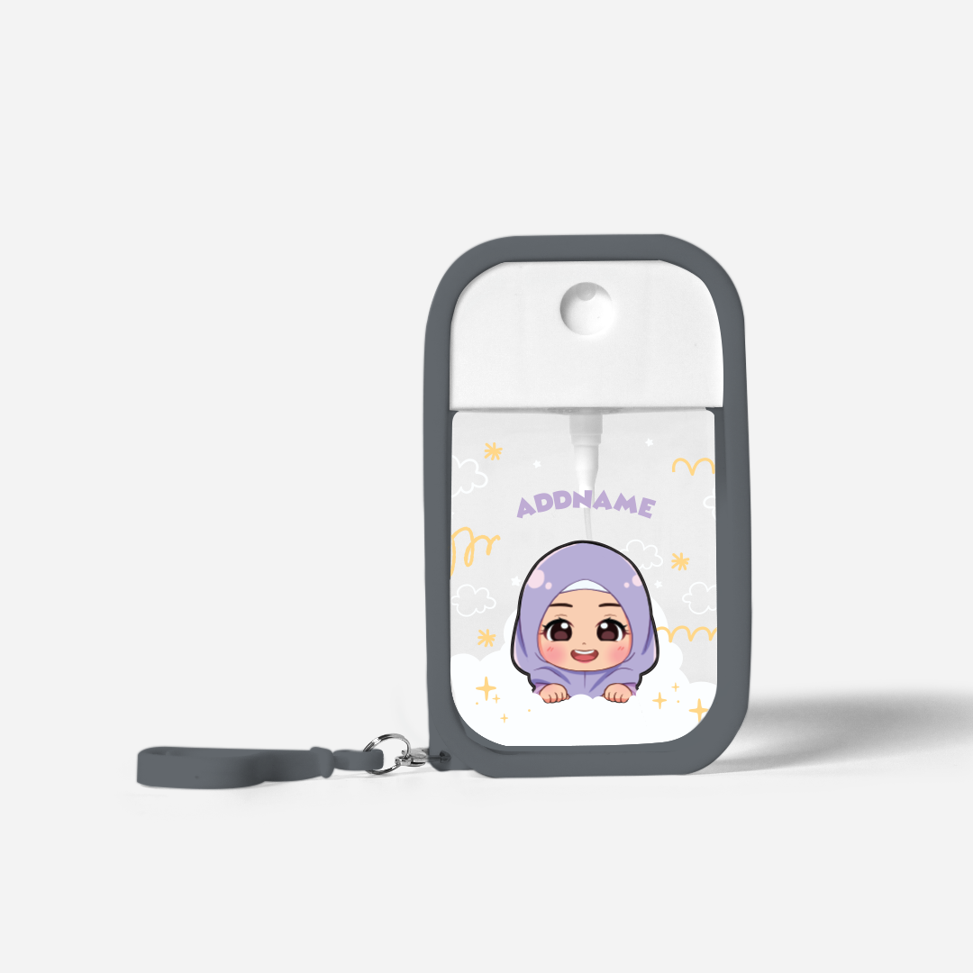 Chibi Me Series Refillable Hand Sanitizer with Personalisation - Malay Female Grey