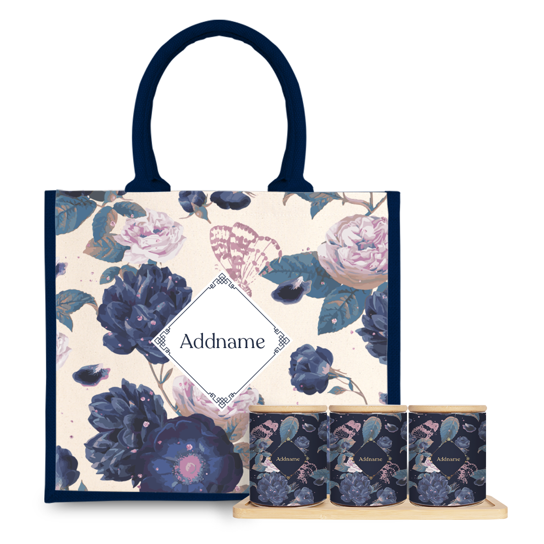 Royal Floral Series Serene Moonlight - Red Half Lining Jute Bag And Canister Set