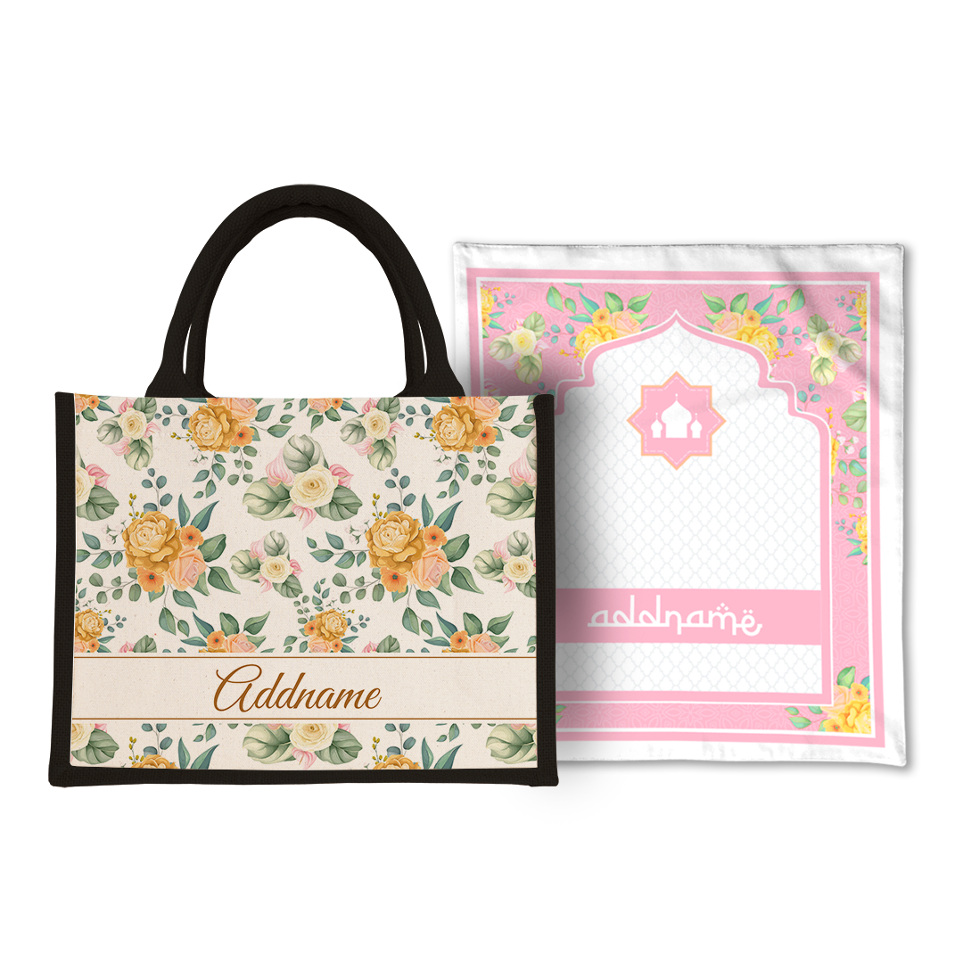 Honey Sejadah Prayer Mat with Half Lining Small Jute Bag Bundle