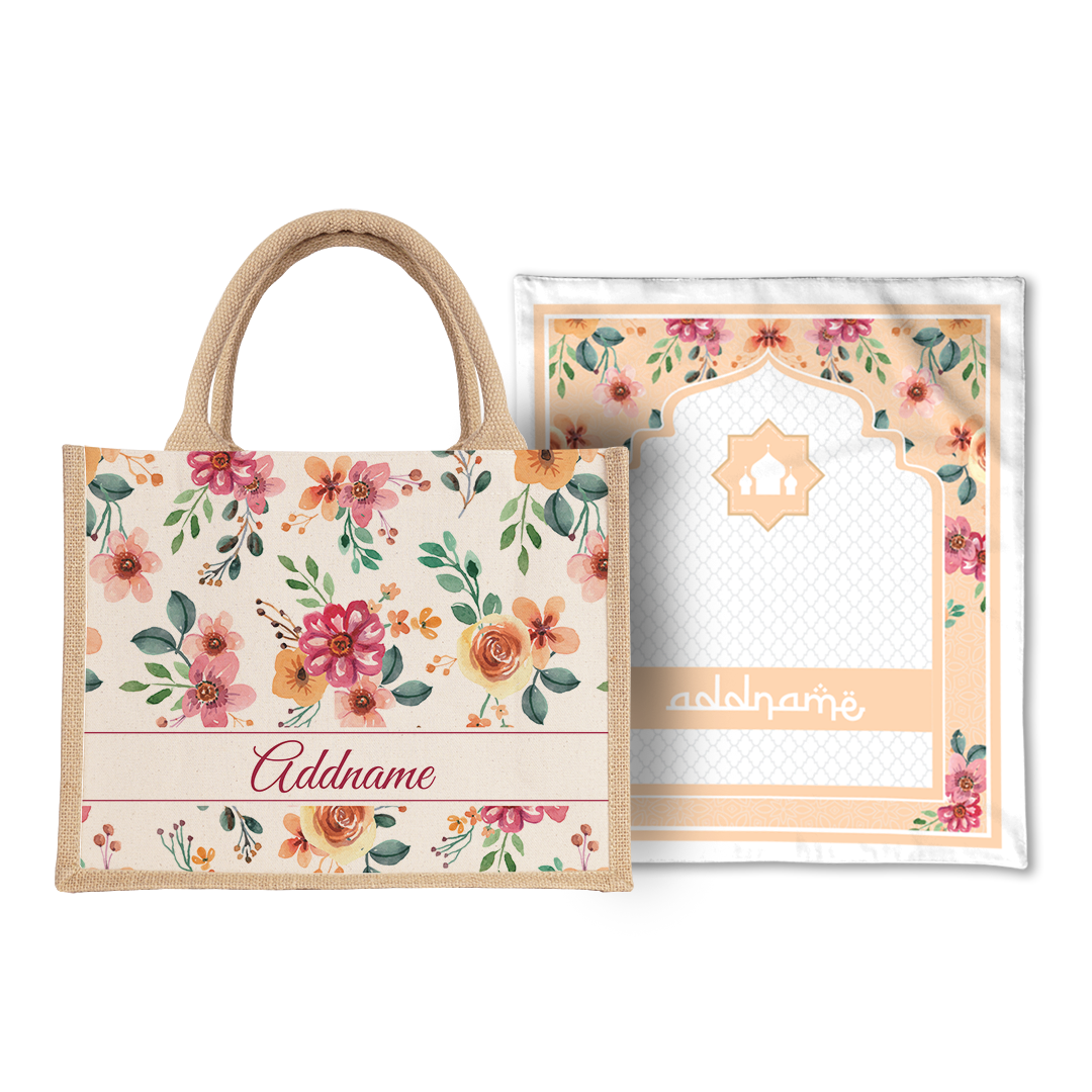 Garnet Sejadah Prayer Mat with Half Lining Small Jute Bag Bundle