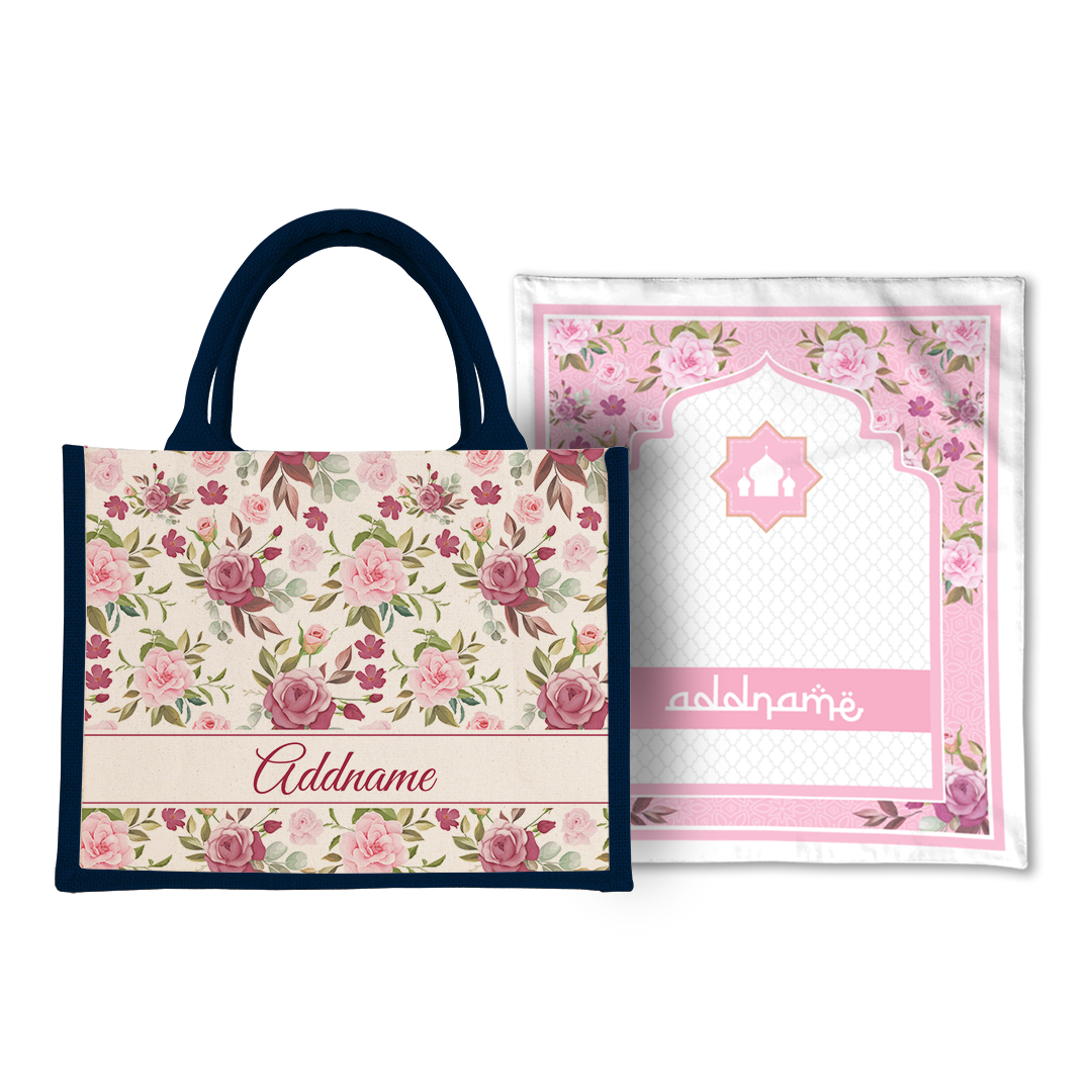 Ruby Sejadah Prayer Mat with Half Lining Small Jute Bag Bundle